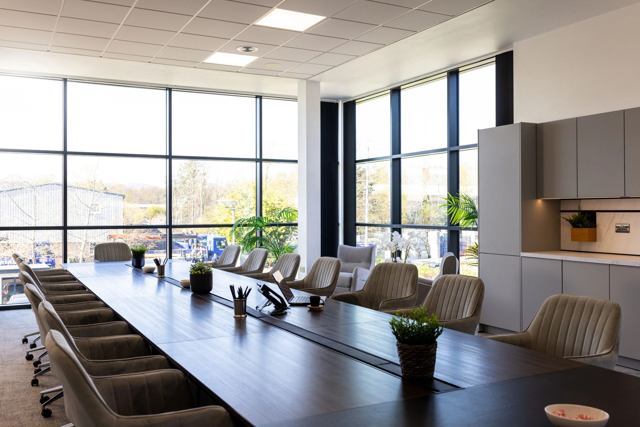 Clean commercial office interior with polished presentation