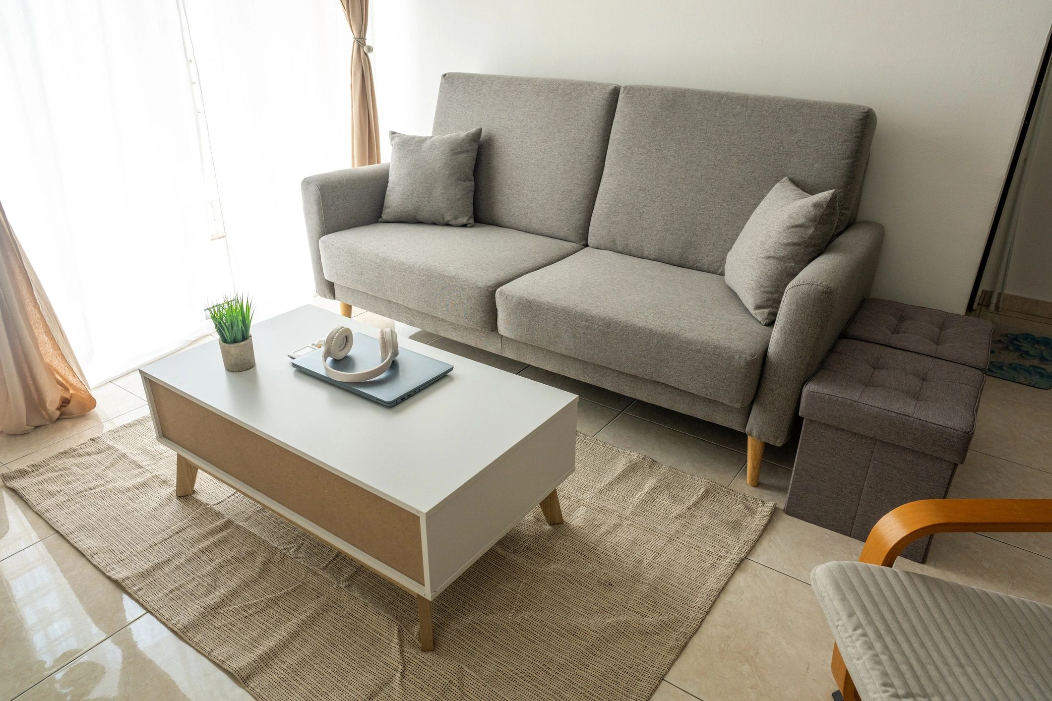 Neat, luxury-inspired living room with clean finishes